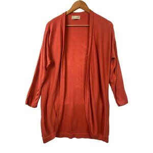 Joan Vass New York Womens Coral Red Open Front Cardigan Sz L Fall Elegant Mature
